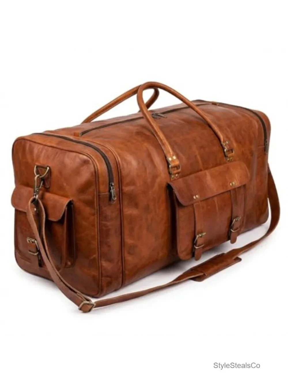 24 Inch Genuine Leather Duffel Bag Weekend Travel Carry On Gym Sports Overnight